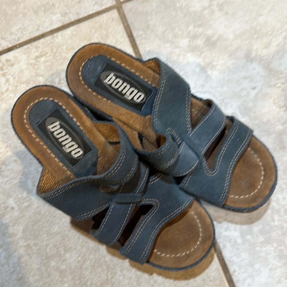 Vintage Y2K Bongo Blue Suede Platform Wood Heeled Sandals 6 Miles - Picture 6 of 8